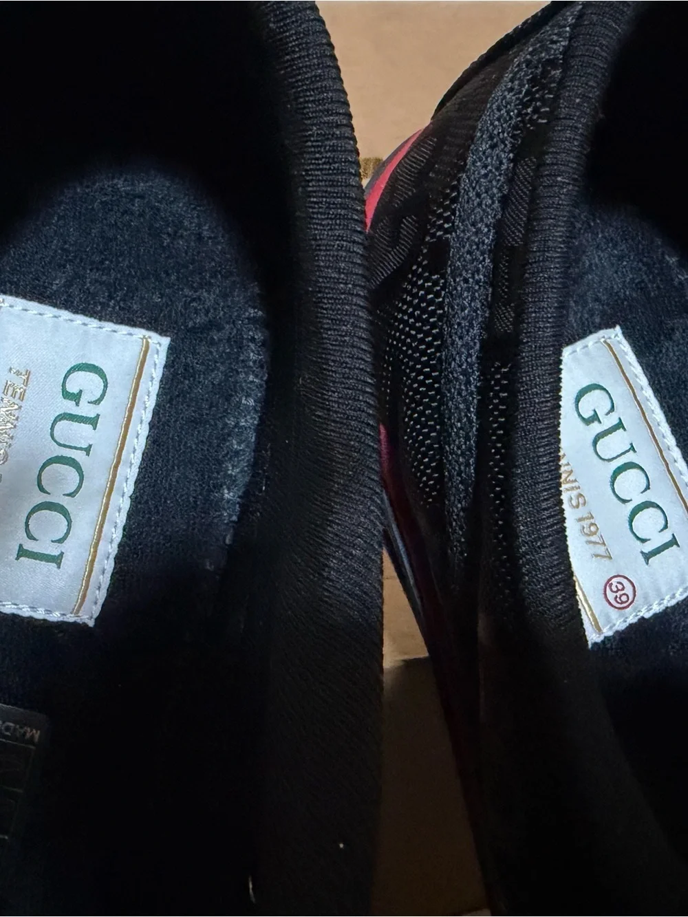 Gucci Black Low-Top Sneakers with Red & Green Web Stripe